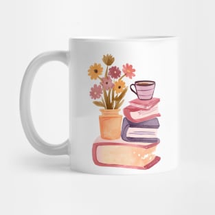 Cute Watercolor Books and Coffee and Flowers Mug